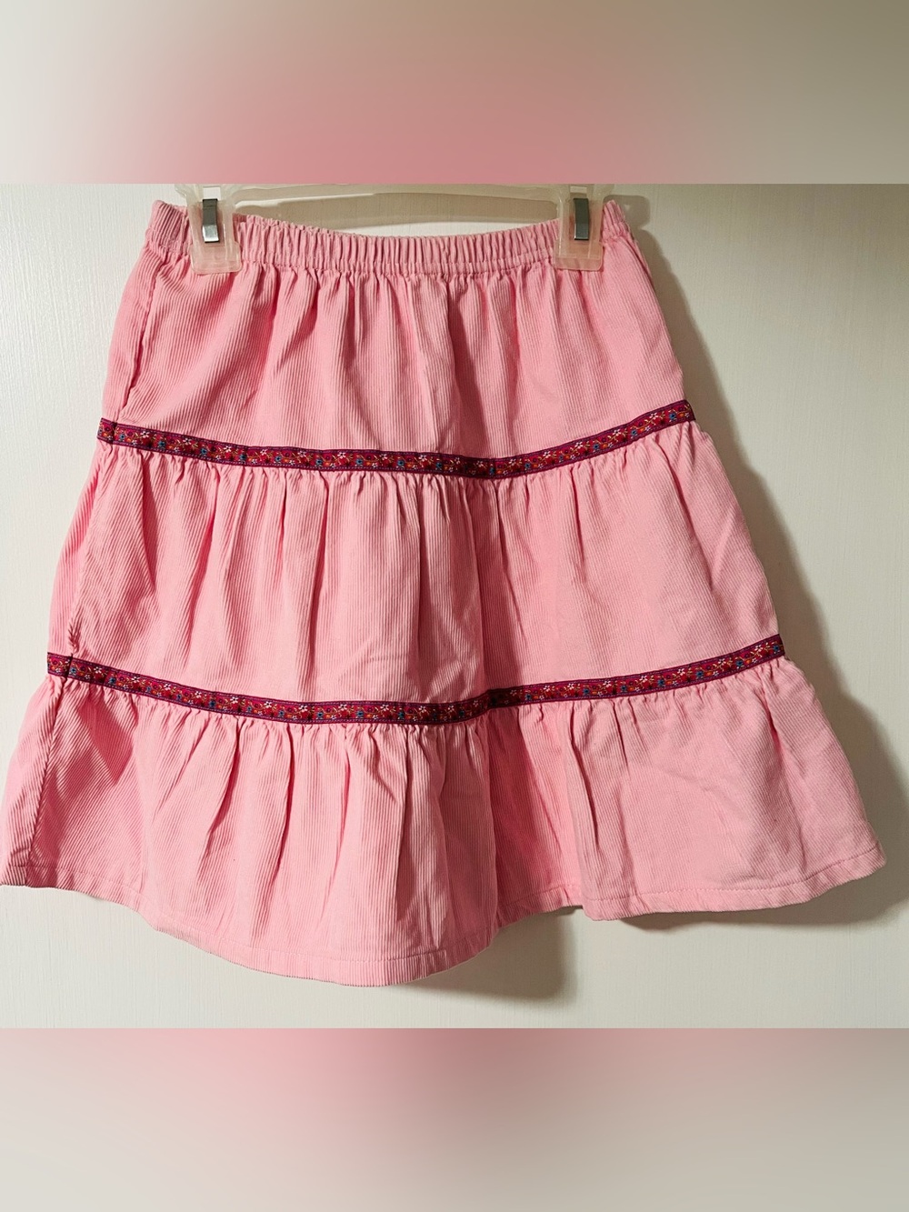 Hanna Andersson Girls Pink Tiered A-Line Skirt with Embroidered Ribbon